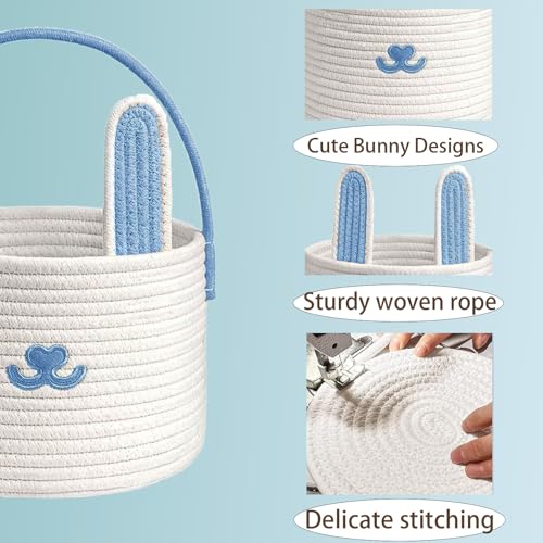 Poschnor Cute Easter Basket, Large Easter Bunny Basket, Woven Cotton Rope Baby Egg Easter Baskets for Girls, Boys, Toddler, Babies, Infant, with Gift Bags and Ribbons, Blue - Image 4