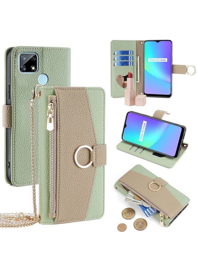 HuHa Case Cover For Realme C12 / Narzo 20 Crossbody Litchi Texture Leather Phone Case Green 