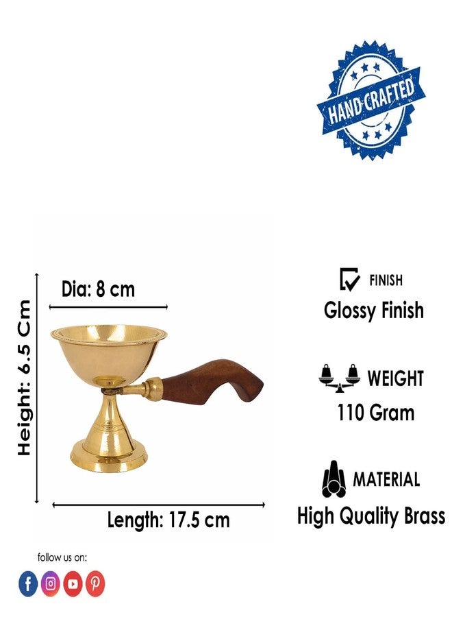 Craftsman Brass Aarti Diya with Wooden Handle Decoration Tea Light Holder Brass Jyot Dia Oil Lamp Handheld Puja Lamp Kutthu Vilakku for Home and Temple Indian Housewarming Return Gift Item Bulk - Image 3