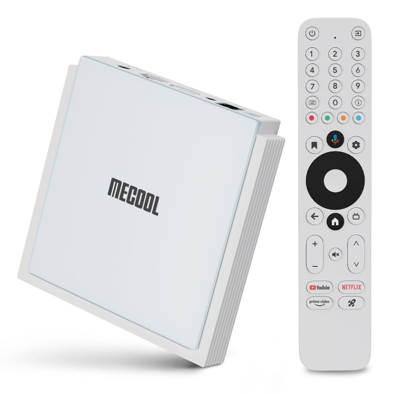 MECOOL صندوق تلفاز أندرويد 14.0، MECOOL KM2 بلس ديلوكس صندوق تلفاز ذكي 4GB 32GB مساعد صوتي دولبي أتموس ورؤية، متوافق مع AV1 HDR 4K 2.4G 5.0G WiFi6 BT5.0 Amlogic S905X4 - Image 1