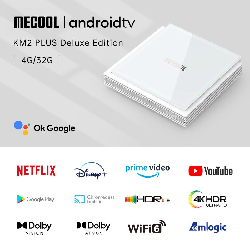 MECOOL صندوق تلفاز أندرويد 14.0، MECOOL KM2 بلس ديلوكس صندوق تلفاز ذكي 4GB 32GB مساعد صوتي دولبي أتموس ورؤية، متوافق مع AV1 HDR 4K 2.4G 5.0G WiFi6 BT5.0 Amlogic S905X4 - Image 2