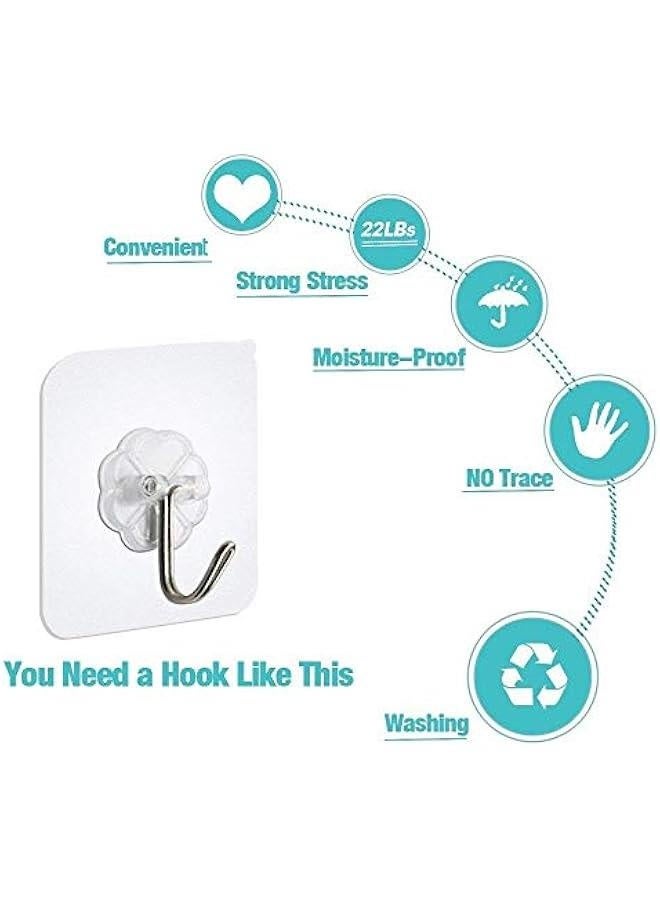 Adhesive Hooks, Wall Hooks Heavy Duty 15 Pounds (Max) Clear Hook Wall Hangers Without Nails 180 Degree Rotating, Reusable Waterproof and Oilproof for Mops, Kitchen Utensils, Robes, Coats - Image 5