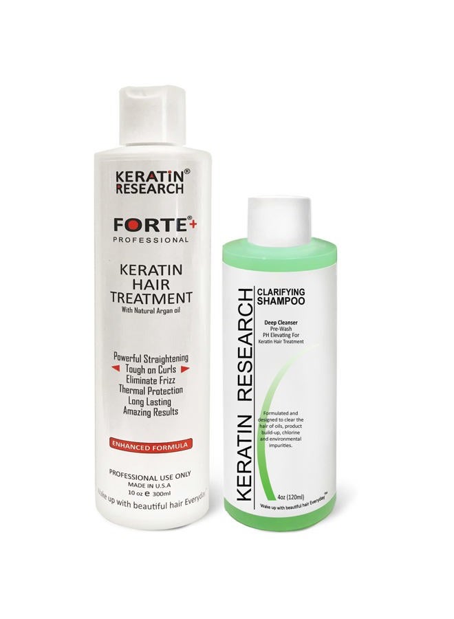 KERATIN RESEARCH Keratin Forte Brazilian Blowout Treatment with Enhanced Moroccan Oil Formula for Curly Hair - Clarifying Shampoo, Extra Strength 300ml  - Image 1