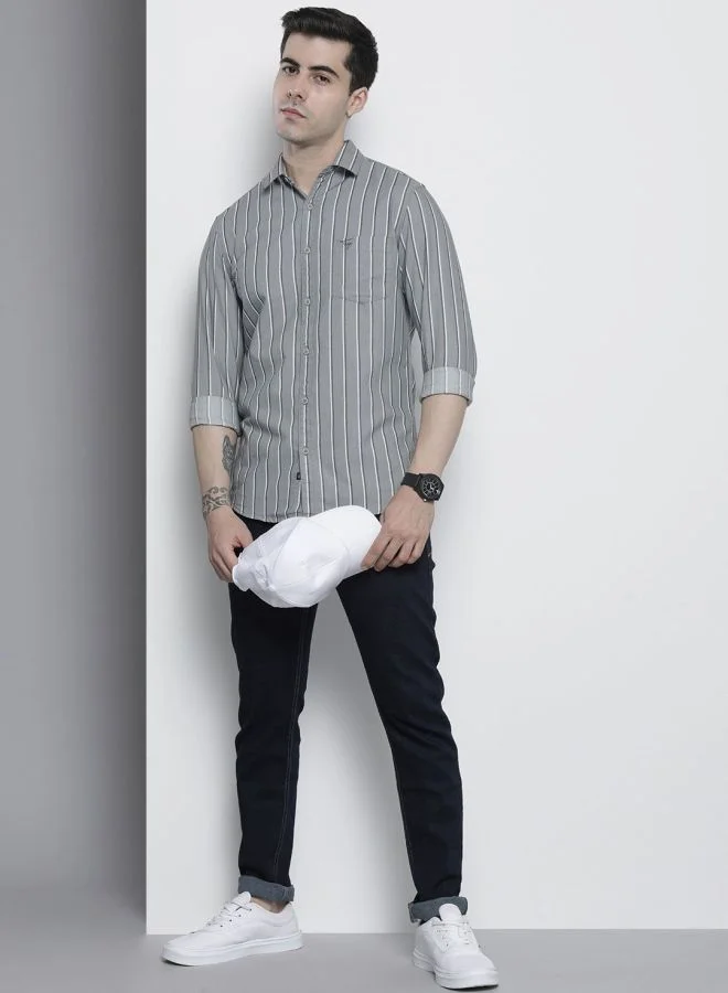 The Indian Garage Co Men Regular Fit Striped Full Sleeves Cutaway Collar Casual Shirt