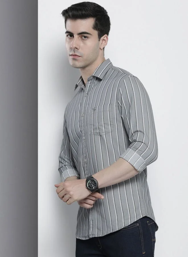 The Indian Garage Co Men Regular Fit Striped Full Sleeves Cutaway Collar Casual Shirt