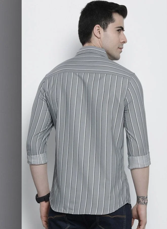 The Indian Garage Co Men Regular Fit Striped Full Sleeves Cutaway Collar Casual Shirt