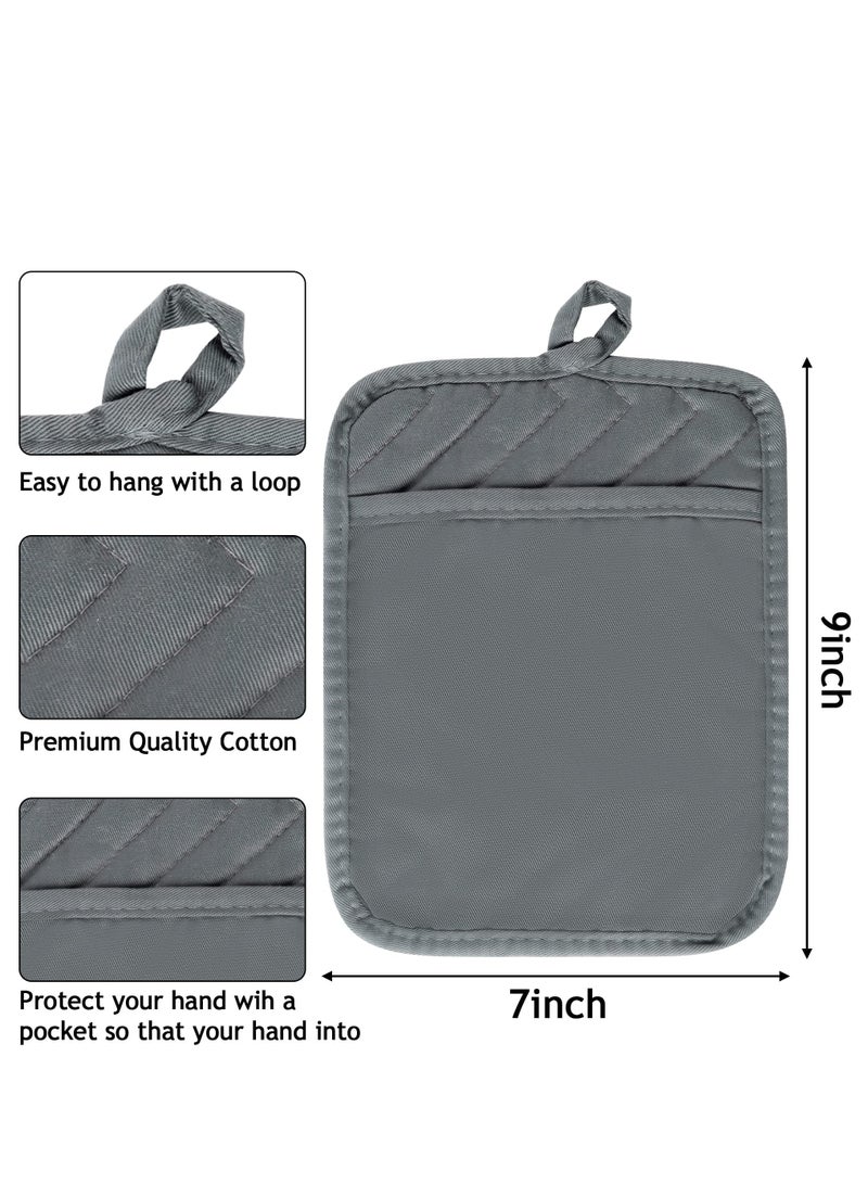 Oven Pot Holder with Pocket 100% Cotton Heat Resistant Coaster Potholder Kitchen Hot Pad Gray Oven Mitts for Cooking and Baking Square 7"x9" - Image 4