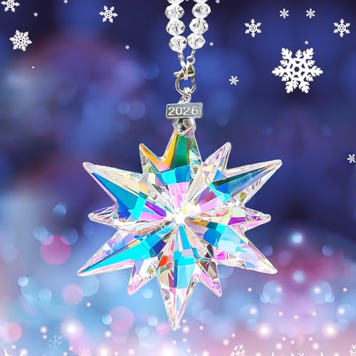 JUNQIU US 2026 Annual Christmas Ornaments Crystal Snowflake Star, Sparkly Crystal Ornaments for Christmas Tree, Beautiful Christmas Ornaments for Women Girls - Image 4