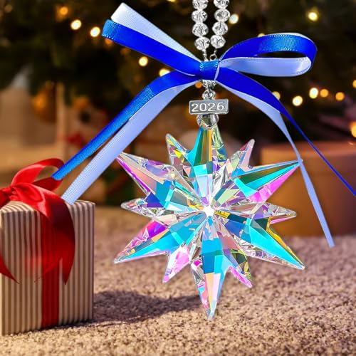 JUNQIU US 2026 Annual Christmas Ornaments Crystal Snowflake Star, Sparkly Crystal Ornaments for Christmas Tree, Beautiful Christmas Ornaments for Women Girls - Image 2