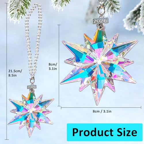 JUNQIU US 2026 Annual Christmas Ornaments Crystal Snowflake Star, Sparkly Crystal Ornaments for Christmas Tree, Beautiful Christmas Ornaments for Women Girls - Image 5