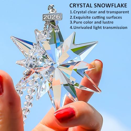 JUNQIU US 2026 Annual Christmas Ornaments Crystal Snowflake Star, Sparkly Crystal Ornaments for Christmas Tree, Beautiful Christmas Ornaments for Women Girls - Image 3