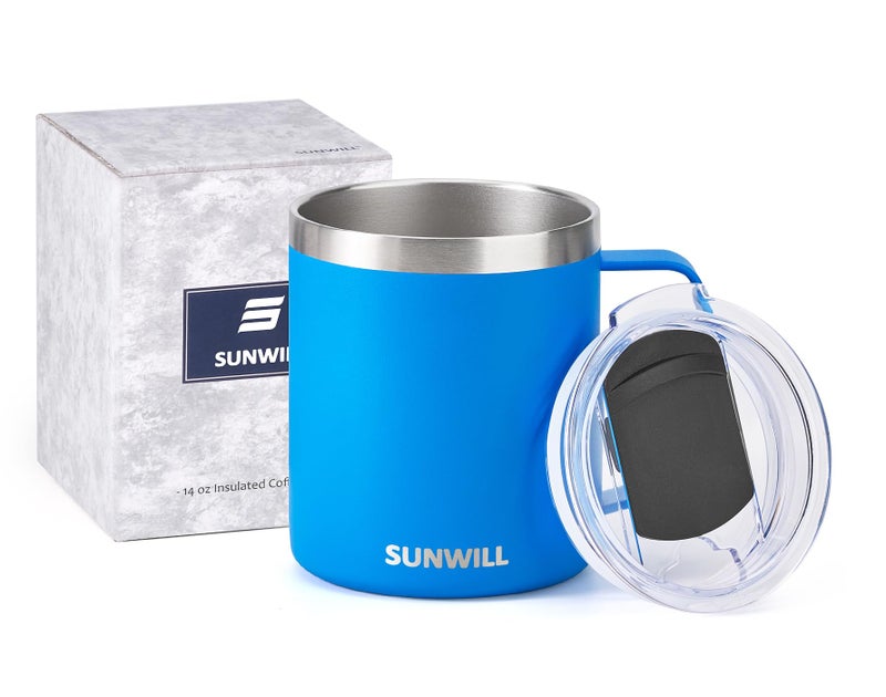 SUNWILL SUNWILL Insulated Coffee Mug with Lid  Stainless Steel Coffee Mug Travel  14oz Coffee Cup with Handle for Home  Office  Camping  Powder Coated Royal Blue  - Image 5
