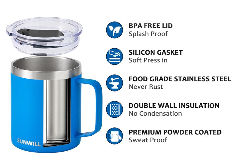 SUNWILL SUNWILL Insulated Coffee Mug with Lid  Stainless Steel Coffee Mug Travel  14oz Coffee Cup with Handle for Home  Office  Camping  Powder Coated Royal Blue  - Image 2
