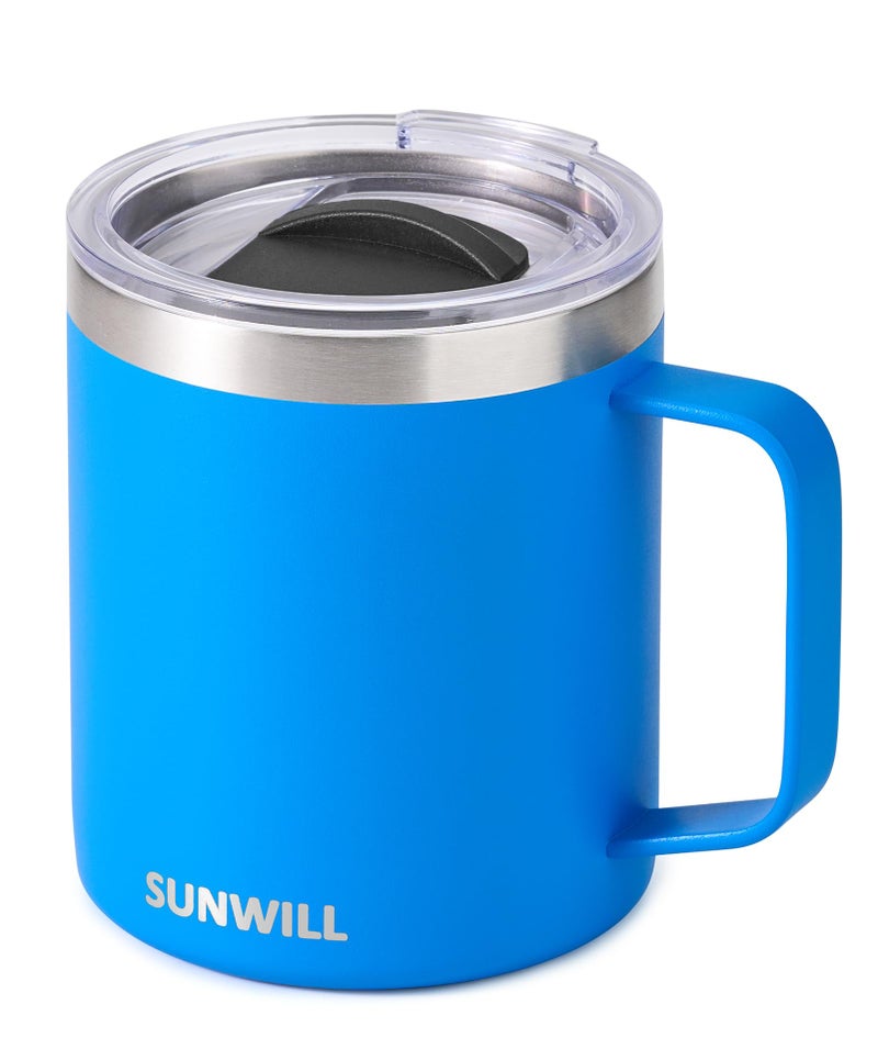 SUNWILL SUNWILL Insulated Coffee Mug with Lid  Stainless Steel Coffee Mug Travel  14oz Coffee Cup with Handle for Home  Office  Camping  Powder Coated Royal Blue  - Image 1