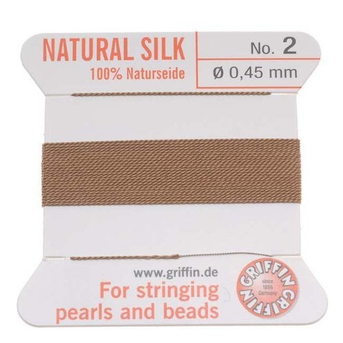 Griffin Silk Beading Cord & Needle Size 2 Beige - Image 1