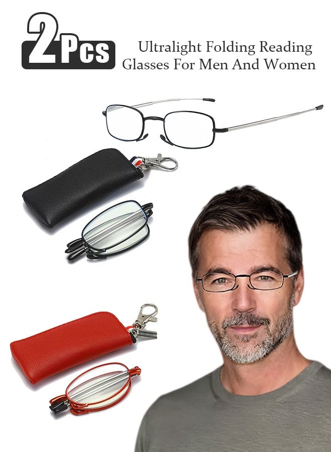 "2 PCS Folding Reading Glasses Blue Light Blocking,+2.00 Anti UV Glare, Foldable Computer Spring Hinge Readers for Women Man " - Image 1