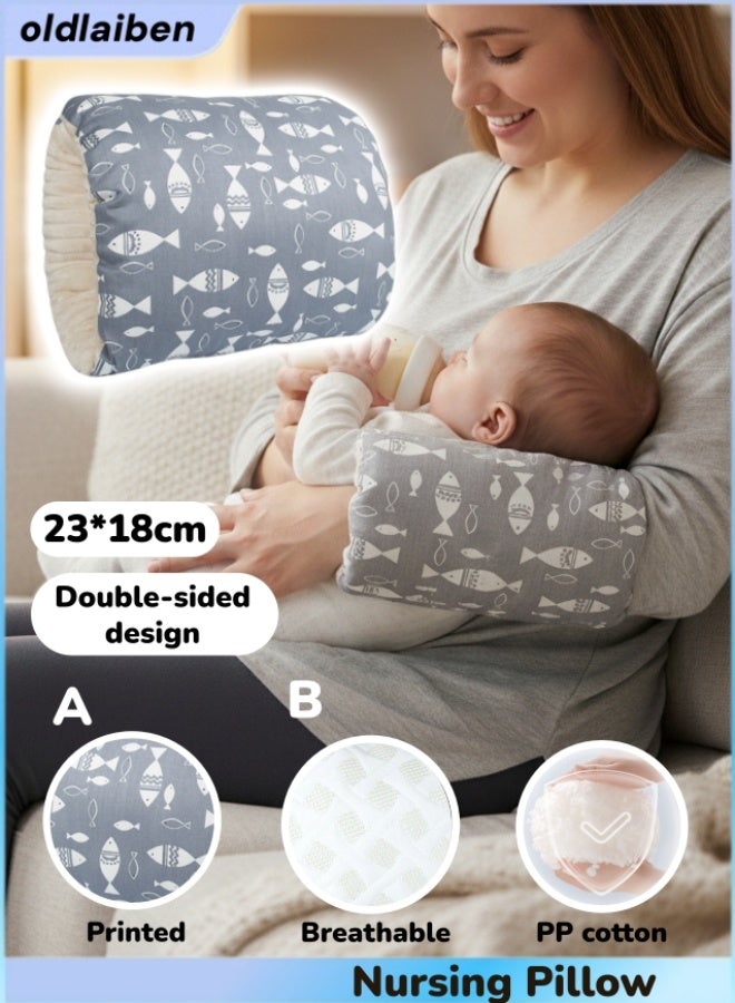 الدليبن وسادة رضاعة للأطفال، وسادة ذراع لإطعام الطفل، وسائد ذراع رضاعة من القطن الناعم لحديثي الولادة، وسائد الرضاعة الطبيعية لمزيد من الدعم للأم والطفل، محمولة وقابلة للغسل، أساسيات رضاعة مريحة (سمكة رمادية) - Image 1