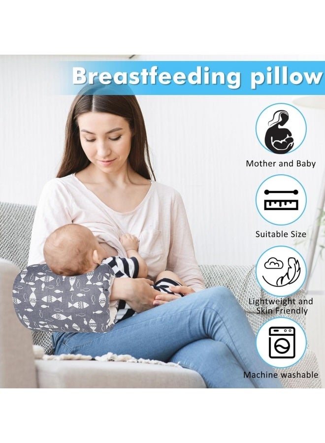 الدليبن وسادة رضاعة للأطفال، وسادة ذراع لإطعام الطفل، وسائد ذراع رضاعة من القطن الناعم لحديثي الولادة، وسائد الرضاعة الطبيعية لمزيد من الدعم للأم والطفل، محمولة وقابلة للغسل، أساسيات رضاعة مريحة (سمكة رمادية) - Image 4