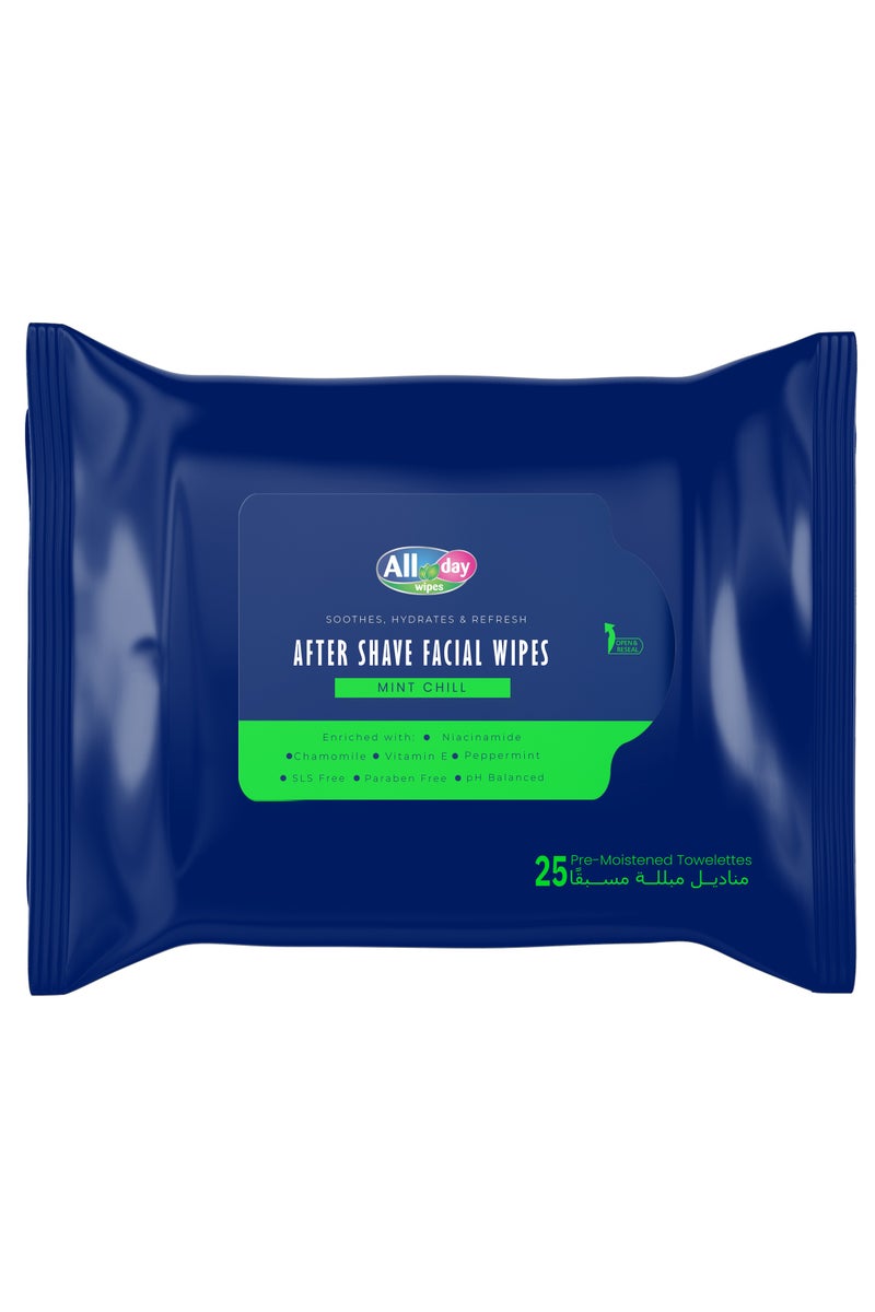 All day wipes All Day After Shave Facial Wet Wipes (Mint Chill) - 25 Count:The Ultimate Post-Shave Solution for Modern Men No Mess, No Irritation, Just Instant Relief - Image 1