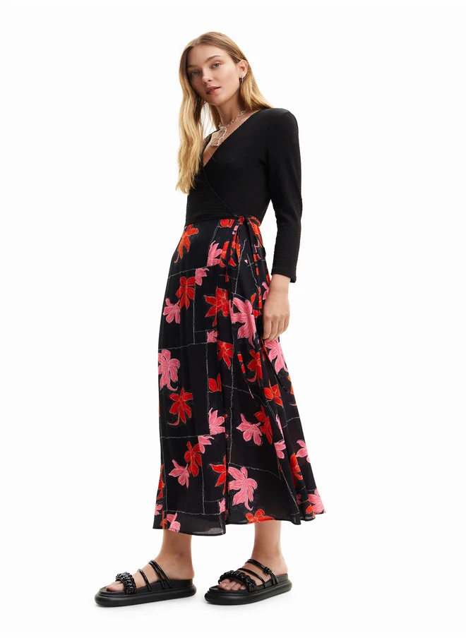 DESIGUAL Floral Wrap Midi Dress