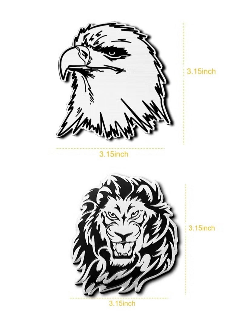 3 قطع من ملصقات السيارات الحيوانية المعدنية الفضية ثلاثية الأبعاد ذاتية اللصق لتزيين باب السيارة والكمبيوتر المحمول والثلاجة والنوافذ (أسد + نسر + نمر) - Image 2