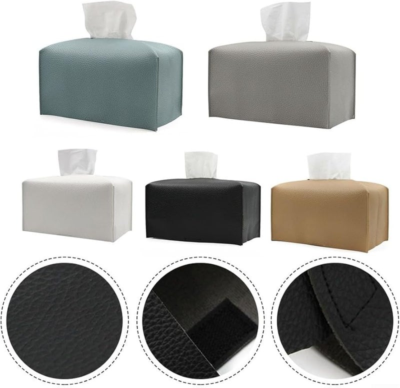 غطاء صندوق المناديل القابل للطي من جلد البولي يوريثان باللون الرمادي الفاتح للمنزل والمكتب وسطح المكتب في السيارة - Image 5