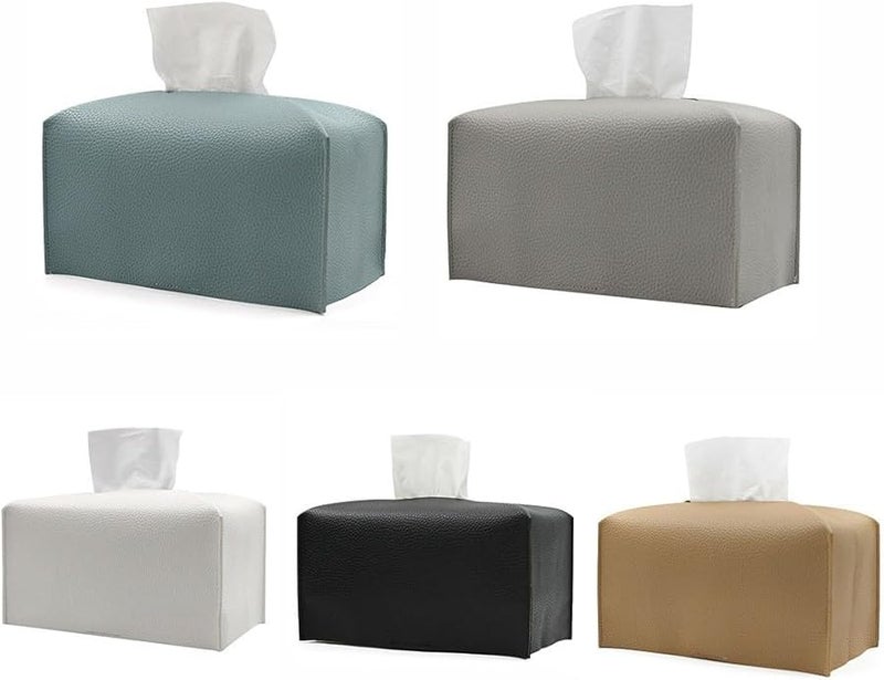 غطاء صندوق المناديل القابل للطي من جلد البولي يوريثان باللون الرمادي الفاتح للمنزل والمكتب وسطح المكتب في السيارة - Image 4