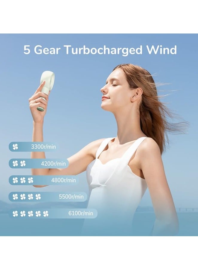 Loquat 16H Max Cooling Handheld Mini Fan, 4000mAh Rechargeable, 5 Speeds Turbo Air Duct, Green,Speeds for Travel,Outdoor,Home,Office - Image 2