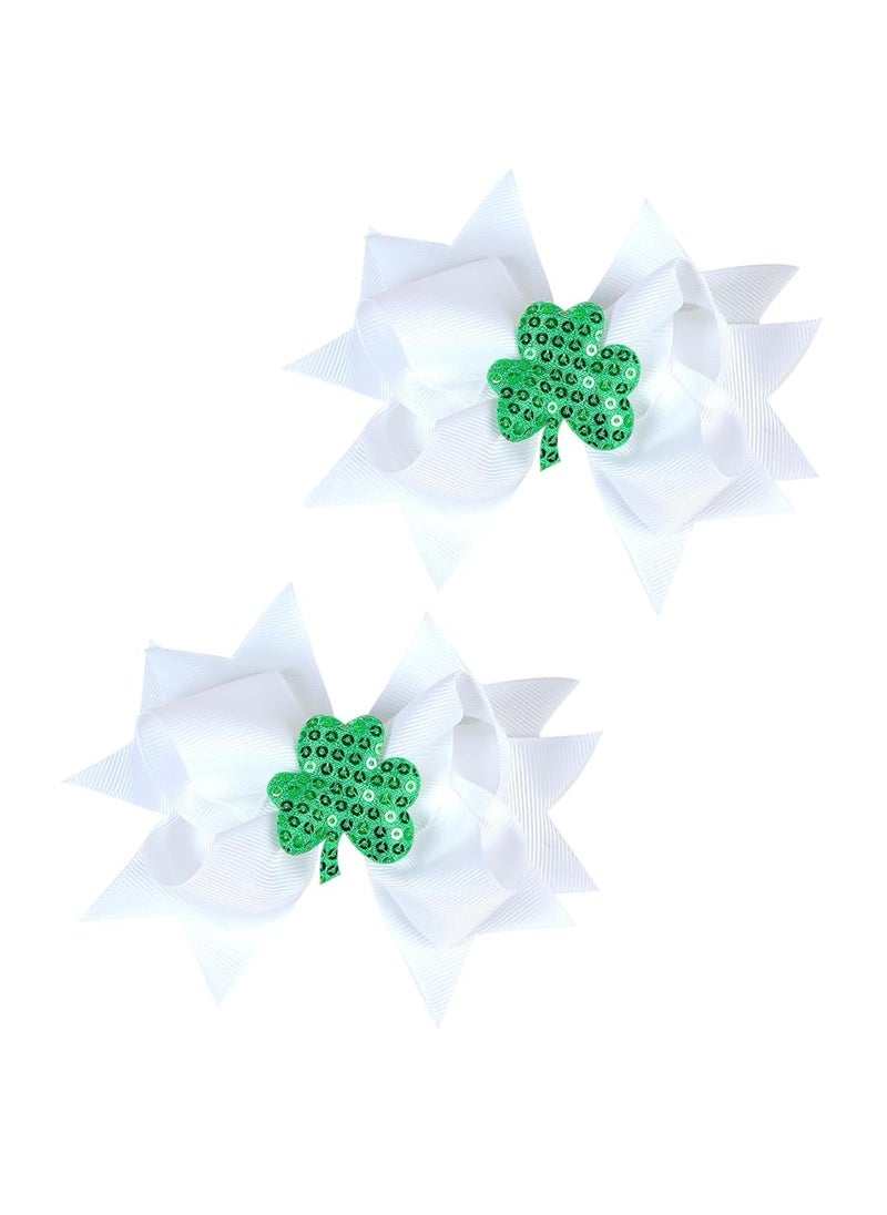 JustMyDress St Patrick Baby Hairpin Hair Clips Bowknot Green Clover Ribbon Hair Bows JHSP14 2 PcsD 