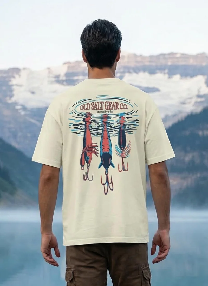 NOBERO Bone White Men Oversized Graphic Printed T-shirt for Men | Best Price UAE