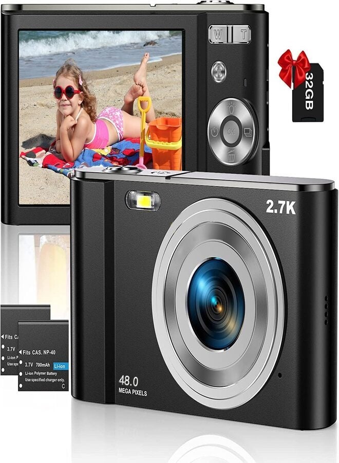 Digital Camera, Kids Camera with 32GB Card FHD 1080P 48MP Vlogging Camera with LCD Screen 8X Zoom Compact Portable Mini Rechargeable Camera Gifts for Teens Students Boys Girls