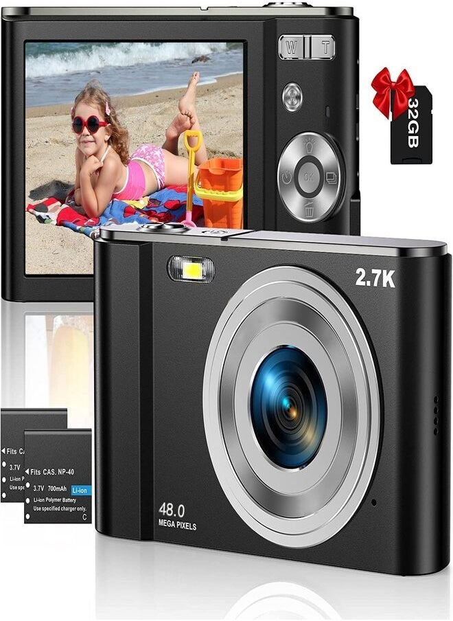 Generic Digital Camera, Kids Camera with 32GB Card FHD 1080P 48MP Vlogging Camera with LCD Screen 8X Zoom Compact Portable Mini Rechargeable Camera Gifts for Teens Students Boys Girls  - Image 1