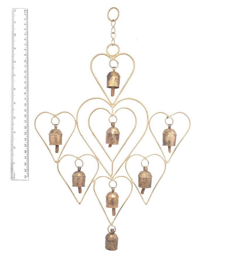 Ethnics of Kutch Ethnics of Kutch Hand Made Metal Bells Wrought Iron CopperZinc Coated Home Dcor Chimes Cow Bell Heart Around Hearts 8 Bells 45 cms Length Colour Copper BEL0020 - Image 4