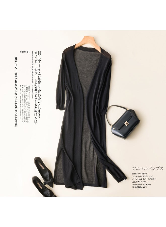Song Feng Ya Korean Style Thin Sun Protection Clothing W En's Summer New Ice Cotton Linen Knitted Cardigan Midi Air-conditioning Shirt Jacket - Image 1