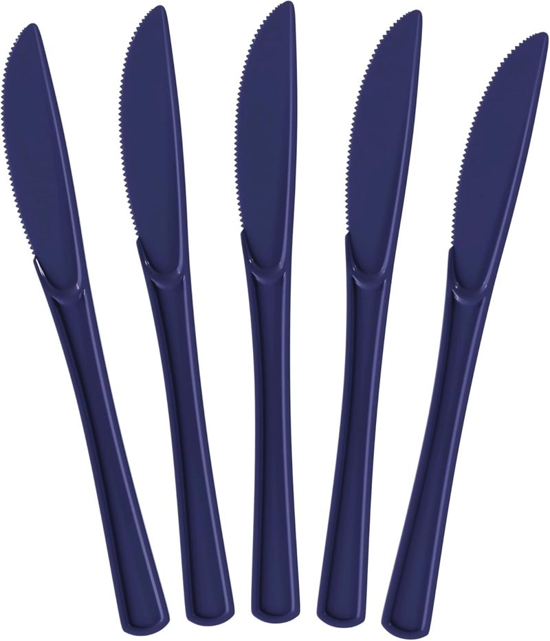 Exquisite Heavy Duty Plastic Knife, 50 Pcs - Navy, Disposable Cutlery for Parties & Occasions - Image 1