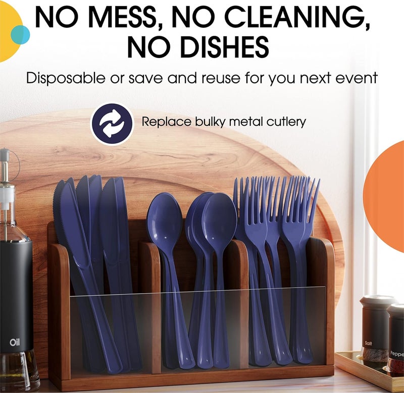 Exquisite Heavy Duty Plastic Knife, 50 Pcs - Navy, Disposable Cutlery for Parties & Occasions - Image 5