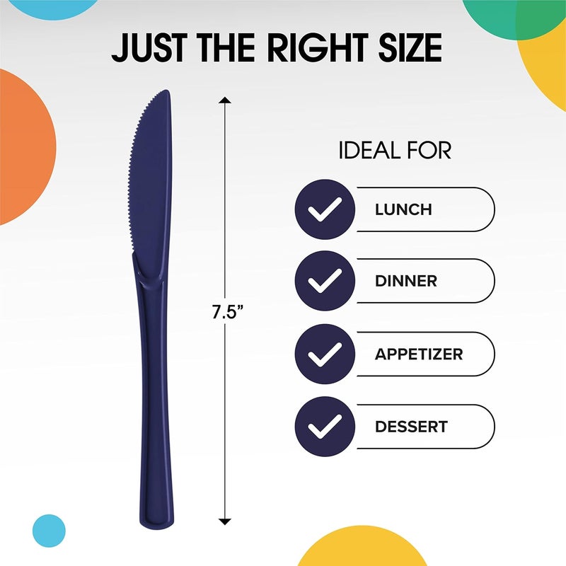 Exquisite Heavy Duty Plastic Knife, 50 Pcs - Navy, Disposable Cutlery for Parties & Occasions - Image 2
