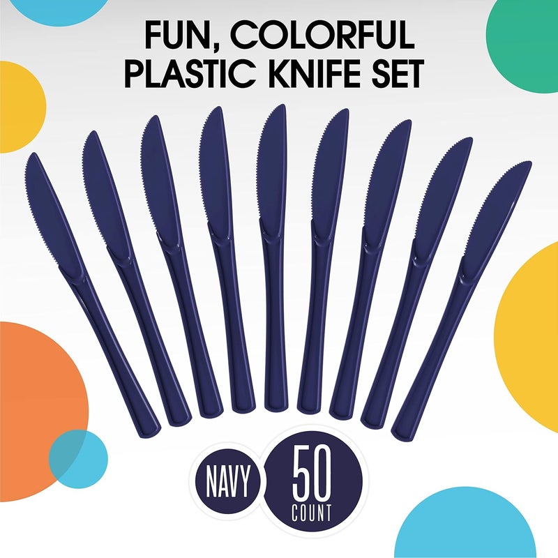 Exquisite Heavy Duty Plastic Knife, 50 Pcs - Navy, Disposable Cutlery for Parties & Occasions - Image 3