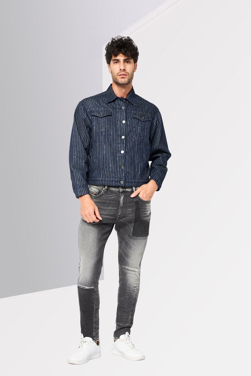 Karl Lagerfeld Men Regular Fit Stripe Denim Jacket, Multicolor - Image 2