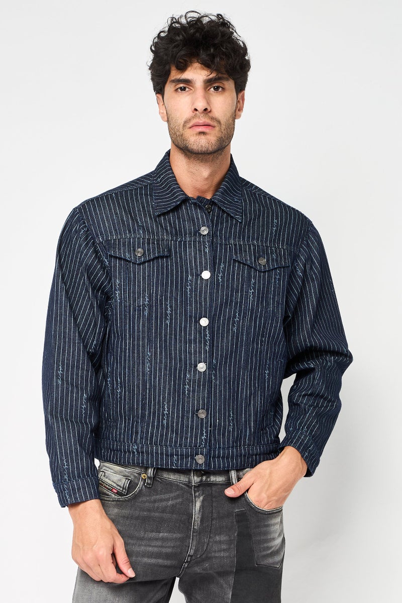 Karl Lagerfeld Men Regular Fit Stripe Denim Jacket, Multicolor - Image 1