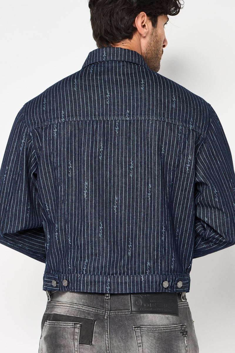 Karl Lagerfeld Men Regular Fit Stripe Denim Jacket, Multicolor - Image 4