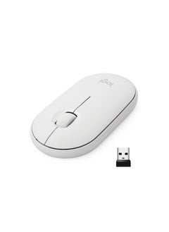 Logitech M350 Pebble Wireless mouse, Bluetooth or 2.4GHz, with USB mini receiver, ultra-thin computer mouse, with silent click function, suitable for laptop/laptop /PC/Mac white  - Image 1