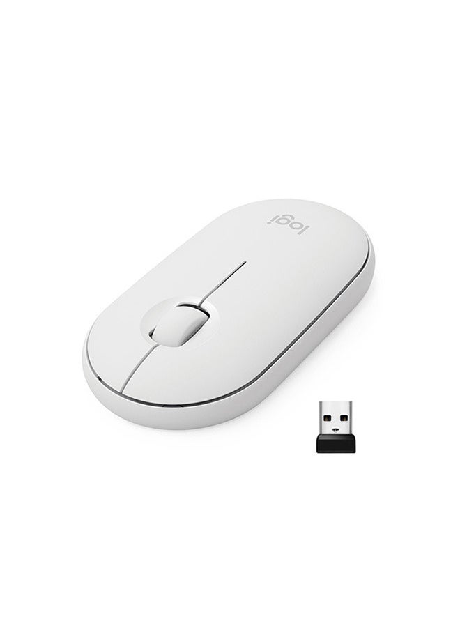 Logitech - M350 Pebble Wireless mouse, Bluetooth or 2.4GHz, with USB mini receiver, ultra-thin computer mouse, with silent click function, suitable for laptop/laptop /PC/Mac white - Image 1