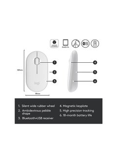 Logitech M350 Pebble Wireless mouse, Bluetooth or 2.4GHz, with USB mini receiver, ultra-thin computer mouse, with silent click function, suitable for laptop/laptop /PC/Mac white  - Image 4