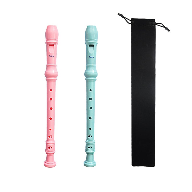 Farcaya 2-Piece Soprano Recorder Instrument for Beginners German Style C Key 8 Hole Descant with Clean Rods 2 Storage Cases (Pink+Light Blue) - Image 1