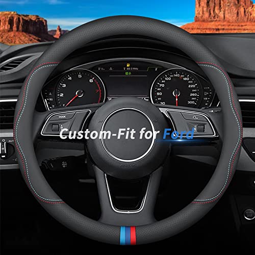 Deer Route Custom-Fit for Ford Steering Wheel Cover, Premium Leather Car Steering Wheel Cover with Logo, Non-Slip, Breathable, for Ford Accessories (C-Style,for Ford) - Image 1