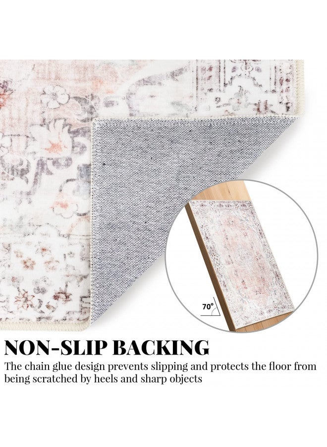 MUJOO Pink Rug 8'x10' Area Rugs for Living Room Washable Large Boho Rug for Bedroom Non Slip Abstract Soft Low-Pile Floral Flowers - Image 4