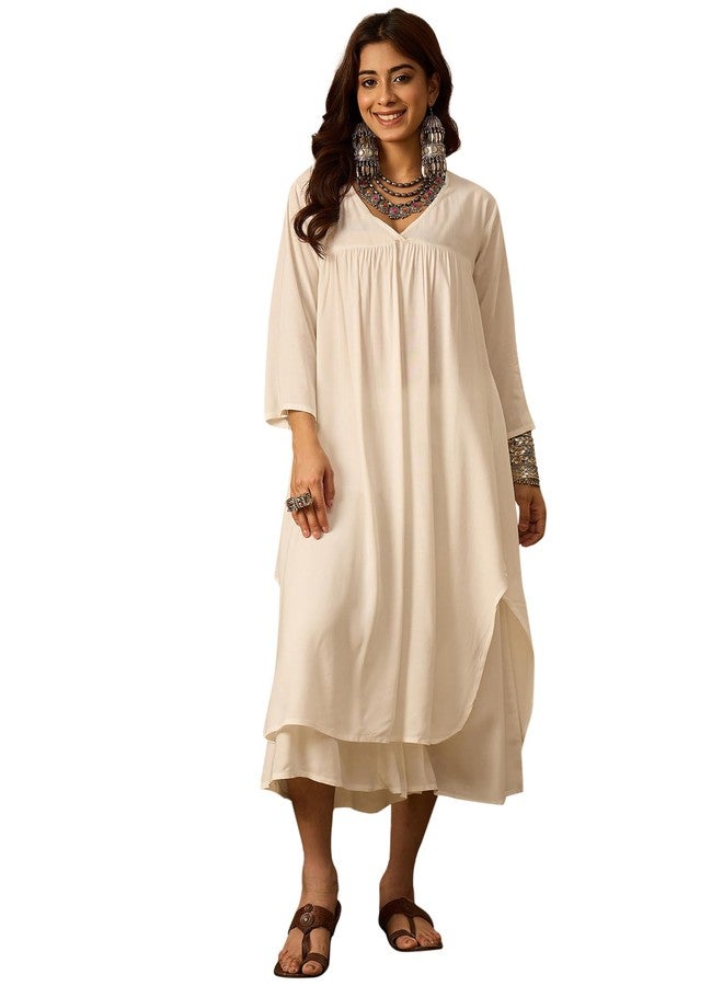 InWeave WHITE V NECK FLARED PALAZZO SET - Image 1