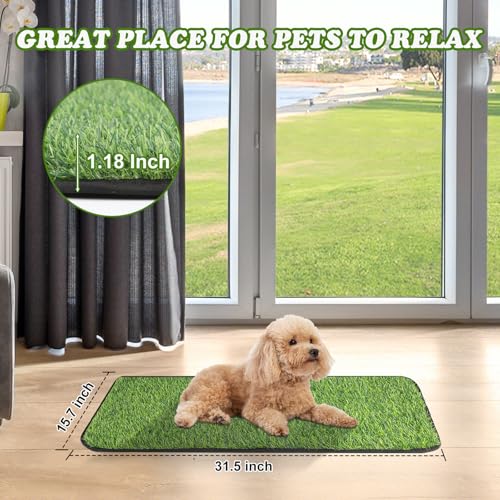 InwodiTeki Artificial Grass Mat, Dog Grass Pee Pads, Fake Grass Pad for Pets Potty Training, Soft Grass Rug, Grass Doormat with Drainage Holes, Pet Turf for Indoor Outdoor Use, Washable(15.7''*31.5'') - Image 3