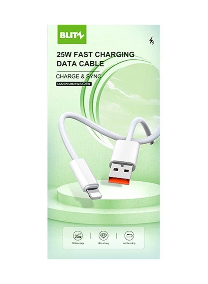 بليتز كابل بليتز UL25W من USB إلى Lightning بطول 1 متر - شحن سريع 25 واط، متين - ابيض - Image 3